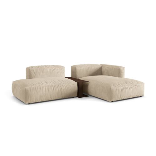 Canapé D'angle Droit Modulaire 2 Places En Velours Beige Clair