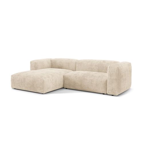 Canapé D'angle Gauche Modulaire 2 Places En Velours Côtelé Beige Clair