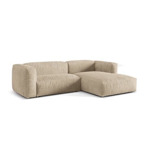 Canapé D'angle Droit Modulaire 2 Places En Velours Beige Clair