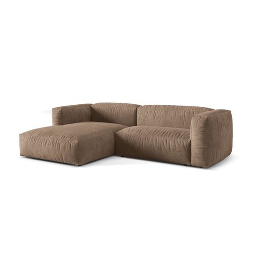 Canapé D'angle Gauche Modulaire 2 Places En Velours Beige Foncé