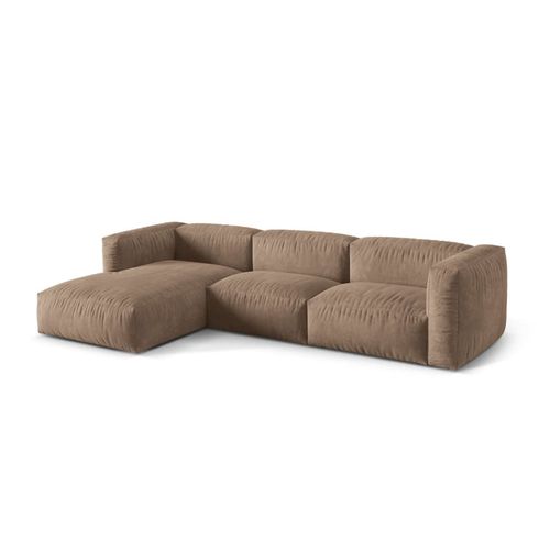 Canapé D'angle Gauche Modulaire 3 Places En Velours Beige Foncé