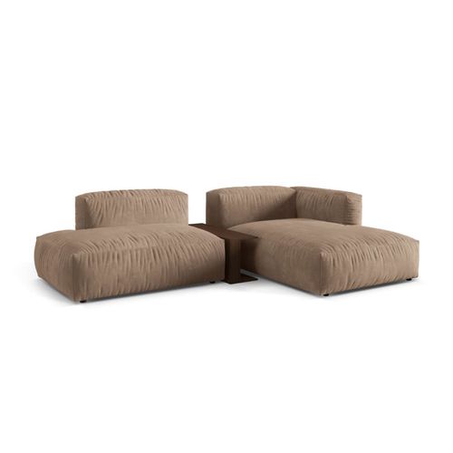 Canapé D'angle Droit Modulaire 2 Places En Velours Beige Foncé