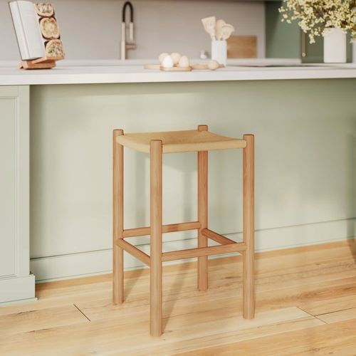 Tabouret Pour Ilot Central 65 Cm En Teck Et Rotin