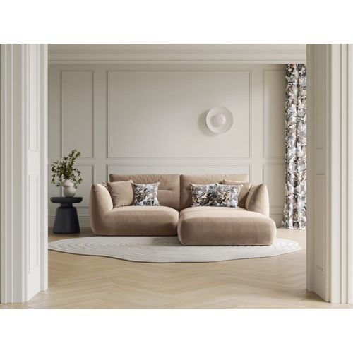Canapé D'angle Modulaire 3 Places En Velours Amande Beige