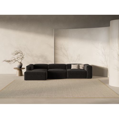 Canapé D'angle Gauche 4 Places Tissu Structurel Noir