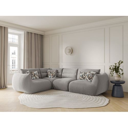 Canapé D'angle Gauche Modulable 5 Places Tissu Structurel Gris Clair