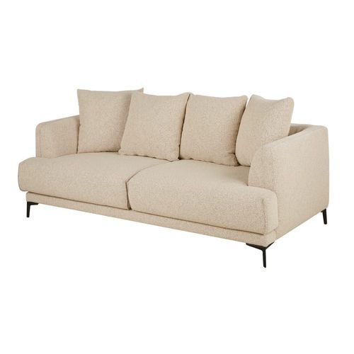 Canapé Convertible 3 Places Bouclettes Beiges, Matelas 12 Cm
