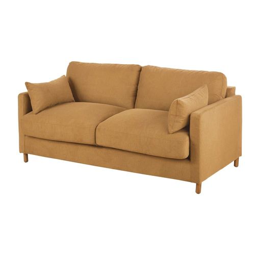 Canapé Convertible 3/4 Places Ocre, Matelas 10 Cm