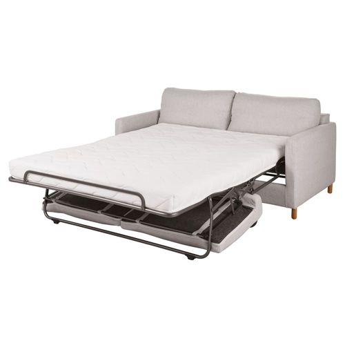 Canapé Convertible 3/4 Places En Textile Tramé Gris Clair Chiné, Matelas 14 Cm