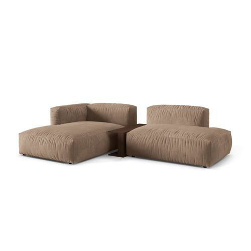 Canapé D'angle Gauche Modulaire 2 Places En Velours Beige Foncé