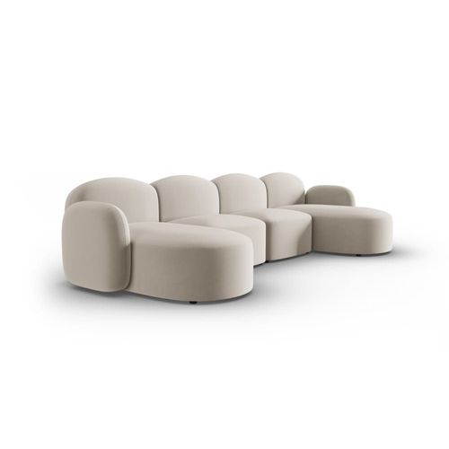 Canapé Panoramique 6 Places En Velours Beige
