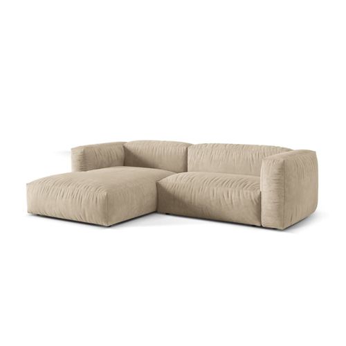 Canapé D'angle Gauche Modulaire 2 Places En Velours Beige Clair