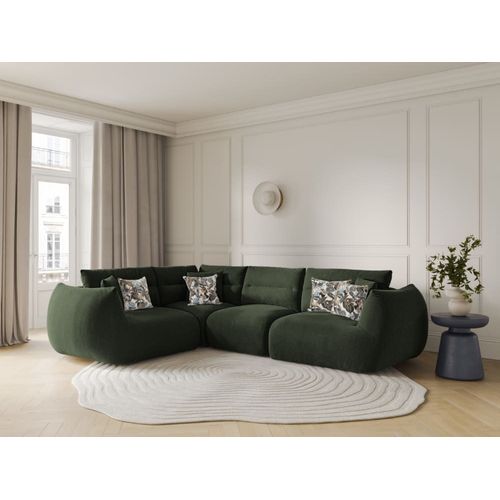 Canapé D'angle Gauche Modulable 5 Places Tissu Structurel Vert Mousse