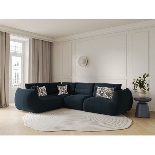 Canapé D'angle Gauche Modulable 5 Places Tissu Structurel Bleu Marine