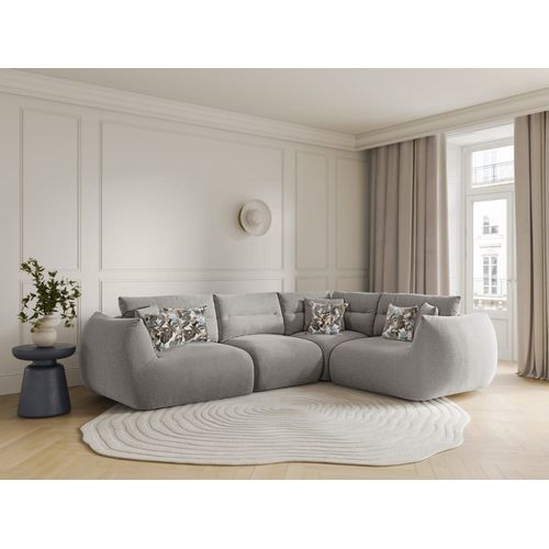 Canapé D'angle Droit Modulable 5 Places Tissu Structurel Gris Clair
