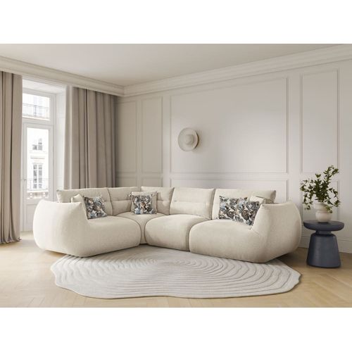 Canapé D'angle Gauche Modulable 5 Places Tissu Structurel Ivoire