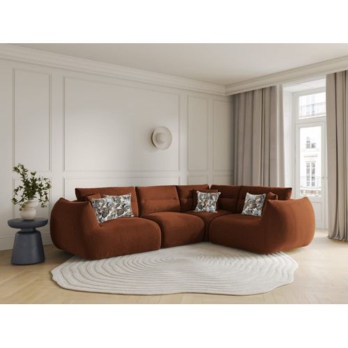 Canapé D'angle Droit Modulable 5 Places Tissu Structurel Brique