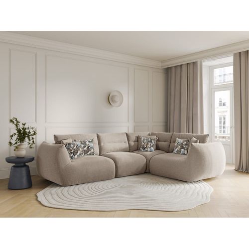 Canapé D'angle Droit Modulable 5 Places Tissu Structurel Beige Clair