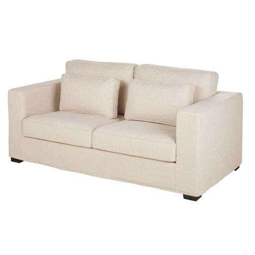 Canapé Convertible 2/3 Places En Textile Tramé Beige, Matelas 6 Cm
