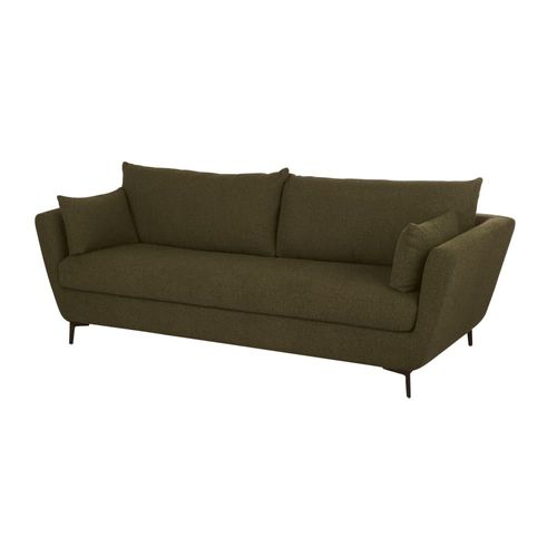 Canapé Convertible 3 Places Bouclettes Vert Kaki, Matelas 10 Cm