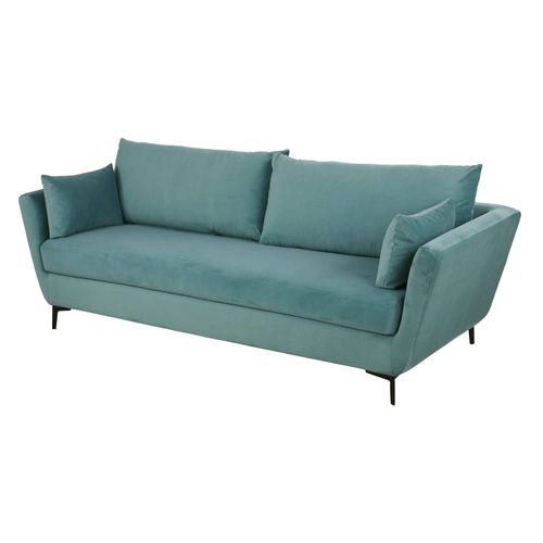 Canapé Convertible 3 Places En Velours Bleu Paon, Matelas 10 Cm