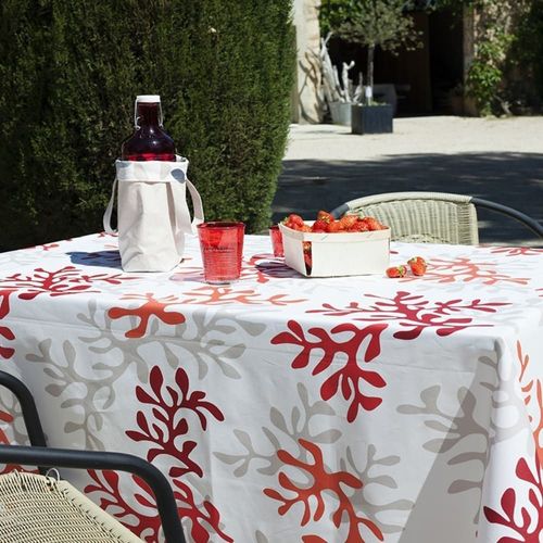 Nappe Coton Enduit Rouge Carrée 160 X 160 Cm