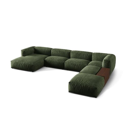 Canapé D'angle Droit Panoramique Modulable 5 Places En Velours Vert