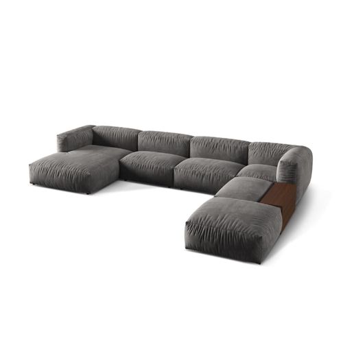 Canapé D'angle Droit Panoramique Modulable 5 Places En Velours Gris