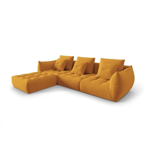 Canapé D'angle Gauche Modulaire 2 Places En Velours Jaune
