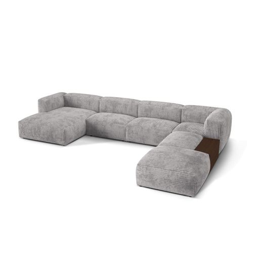 Canapé D'angle Forme-U Modulable 5 Places Velours Côtelé Gris Clair