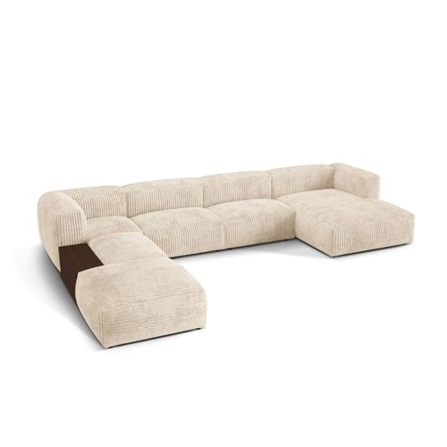 Canapé D'angle Forme-U Modulable 5 Places Velours Côtelé Beige Clair