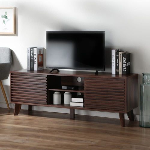 Meuble Tv Façades Effet Bois Rainurés L140 Cm