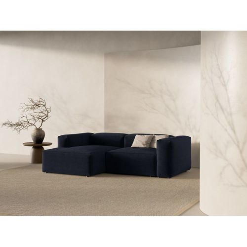 Canapé D'angle Gauche 2 Places Tissu Structurel Bleu Marine