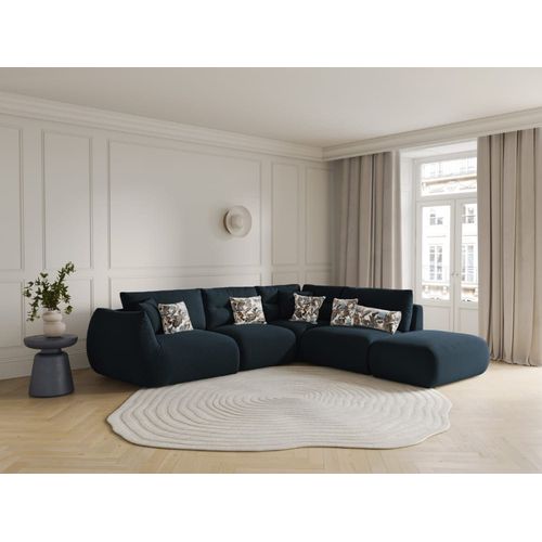 Canapé D'angle Droit Modulable 7 Places Tissu Structurel Bleu Marine