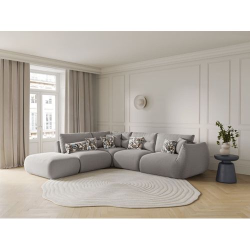 Canapé D'angle Gauche Modulable 7 Places Tissu Structurel Gris Clair