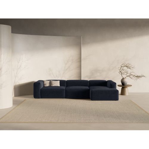Canapé D'angle Droit 4 Places Tissu Structurel Bleu Marine