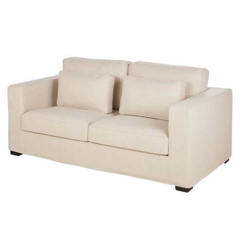 Canapé Convertible 2/3 Places En Textile Tramé Beige, Matelas 12 Cm