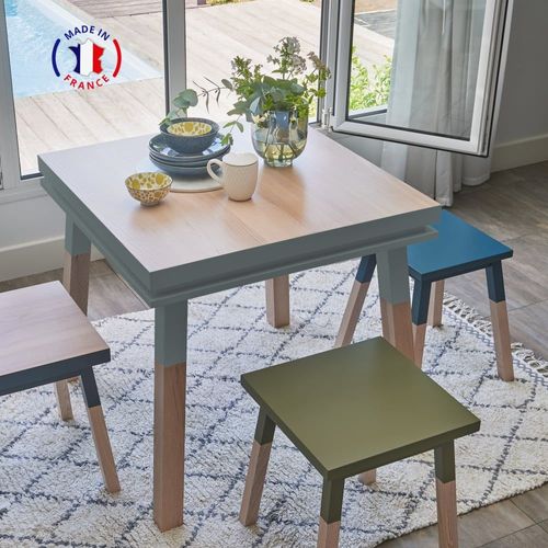 Table De Cuisine Carrée Avec Tiroir 80 Cm, 100% Frêne Massif