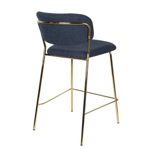 Tabouret De Comptoir En Velours Bleu Et Structure Dorée