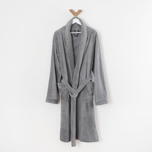Peignoir Éponge Col Chale En Coton Gris Souris M