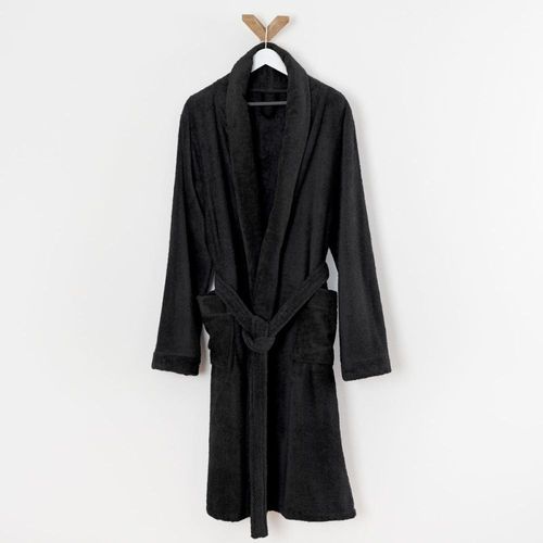 Peignoir Éponge Col Chale En Coton Noir S