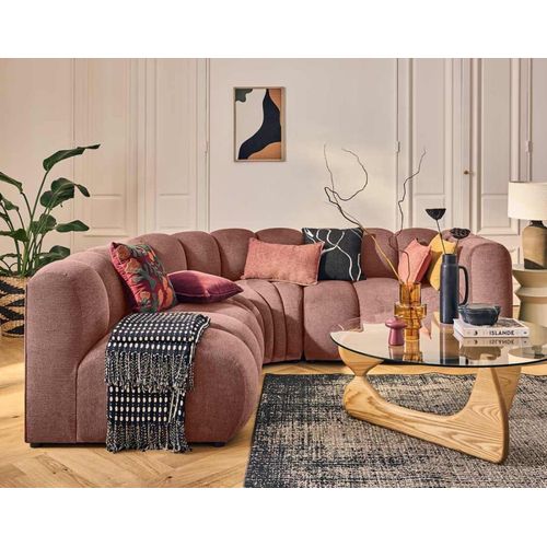 Canapé Modulable 4 Places Angle Gauche En Tissu Texturé Rose