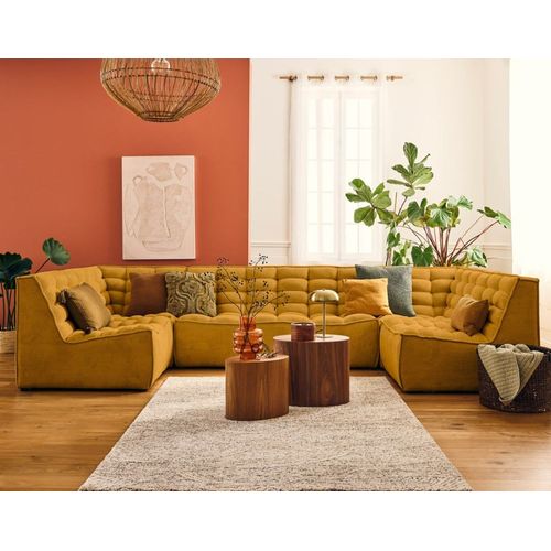 Canapé Modulable 7 Places En U En Velours Texturé Jaune