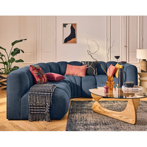 Canapé Modulable 4 Places Angle Gauche En Tissu Texturé Bleu