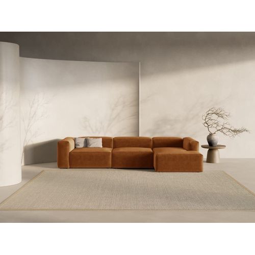 Canapé D'angle Droit 4 Places Tissu Structurel Gris Brun