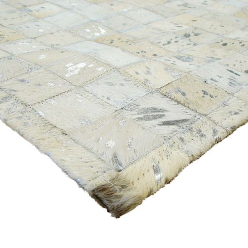 Tapis En Cuirs Recyclés Blanc Et Argenté 190x290