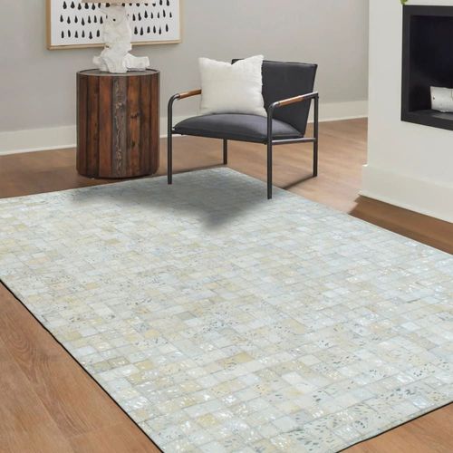 Tapis En Cuirs Recyclés Blanc Et Argenté 160x230