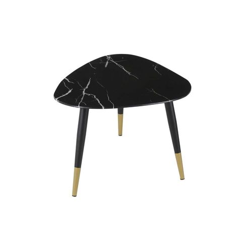 Table Basse Ovoïde En Verre Effet Marbre Noir Et Métal Coloris Laiton Et Noir L90