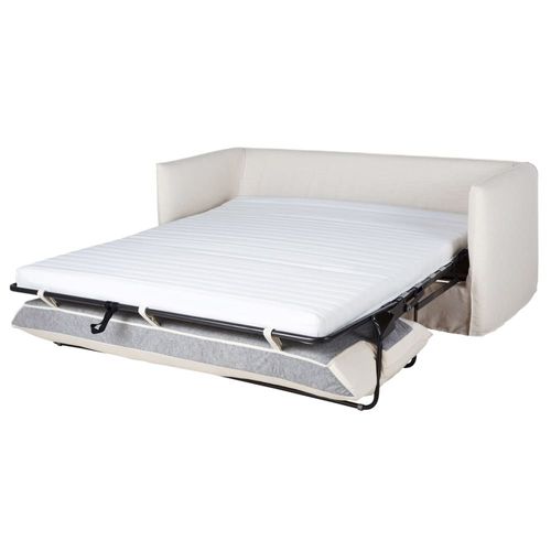 Canapé Convertible 3/4 Places En Tissu Blanc Effet Lin, Matelas 10 Cm