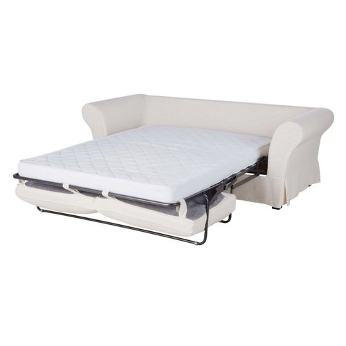 Canapé Convertible 3/4 Places En Tissu Ivoire Effet Lin, Matelas 12 Cm